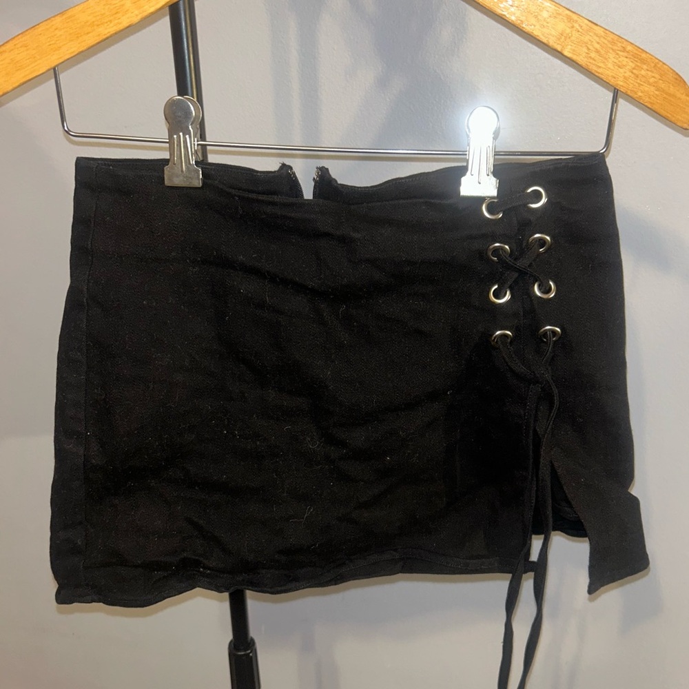 Windsor Black Lace-Up Mini Skirt
